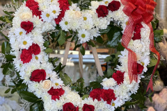 White & Red Heart Standing Wreath