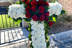 White & Red Rose Cross Standing Wreath