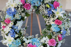 Blue & Pink Round Standing Wreath