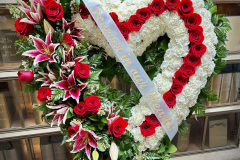 Red and White Heart Standing Wreath with Custom Ribbon Message