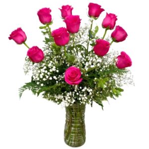 Deluxe Dozen Hot Pink Roses